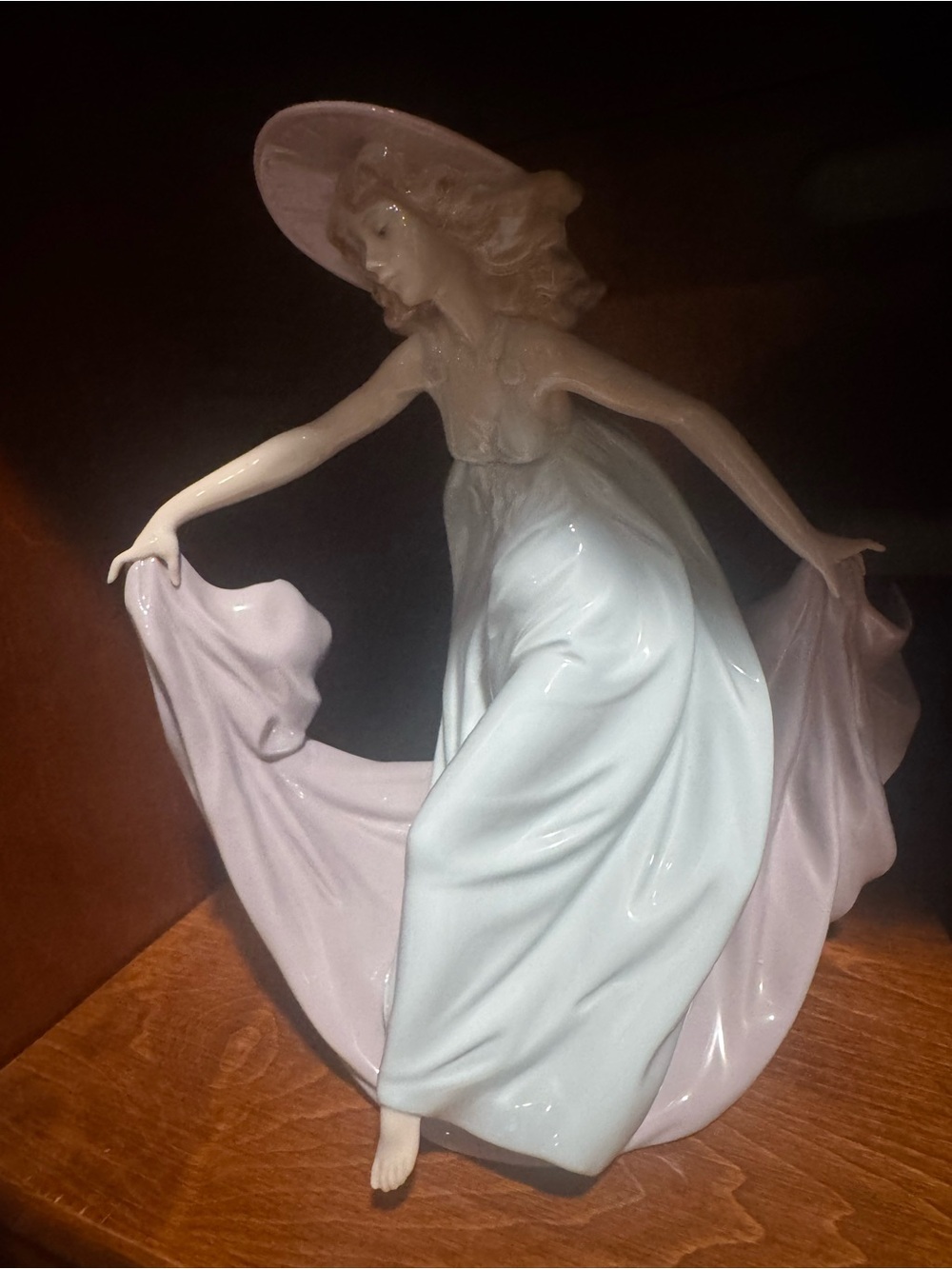 Llardo Porcelain Lady Figurine in Light Blue Dress and Pink Shawl - Home Art